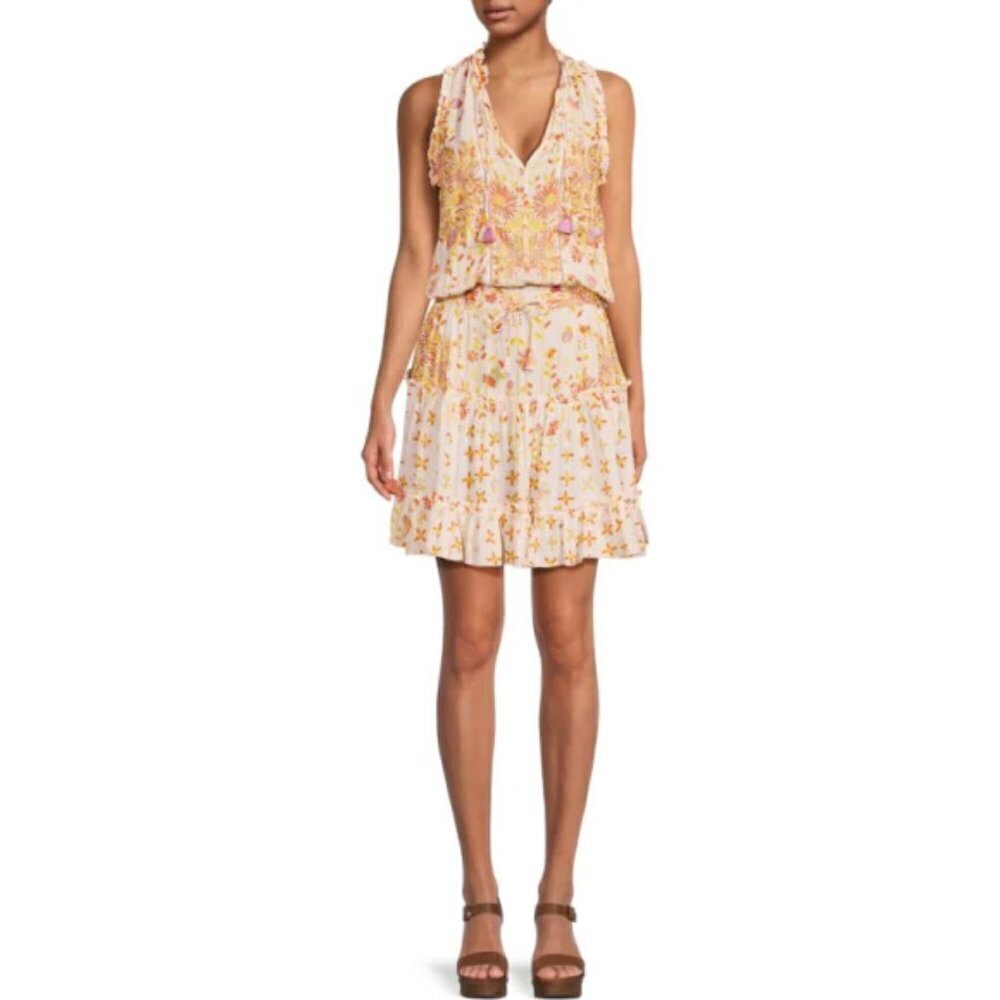 Poupette St Barth Pink and Yellow Floral Mini Dress